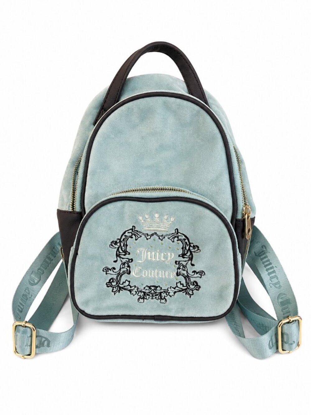 Juicy Couture Mini Backpack Blue Velour Faux Leather Small Daypack